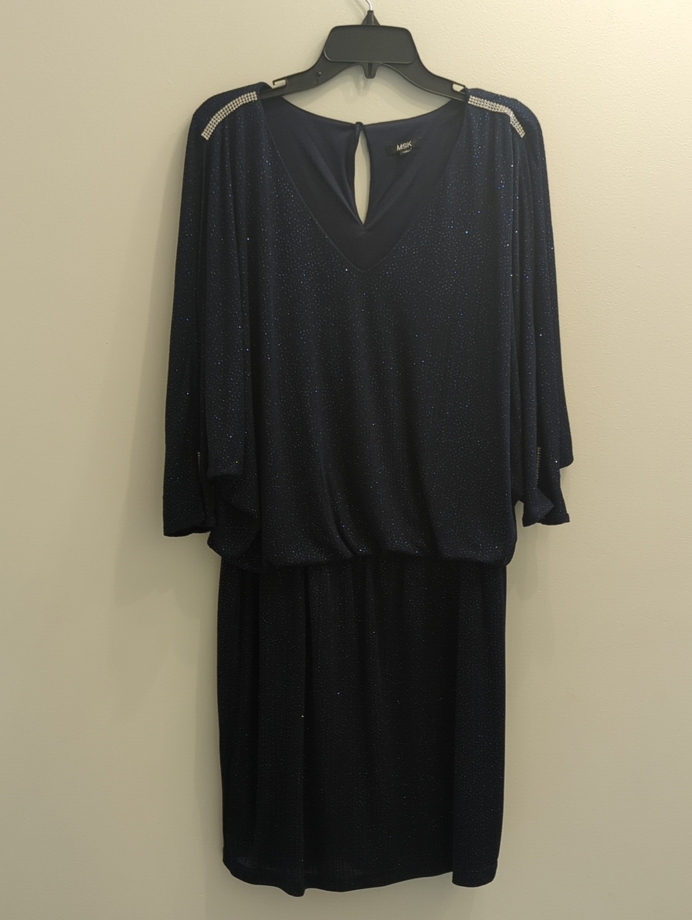MSK Navy Sparkle V-Neck Evening Dress, Size 16